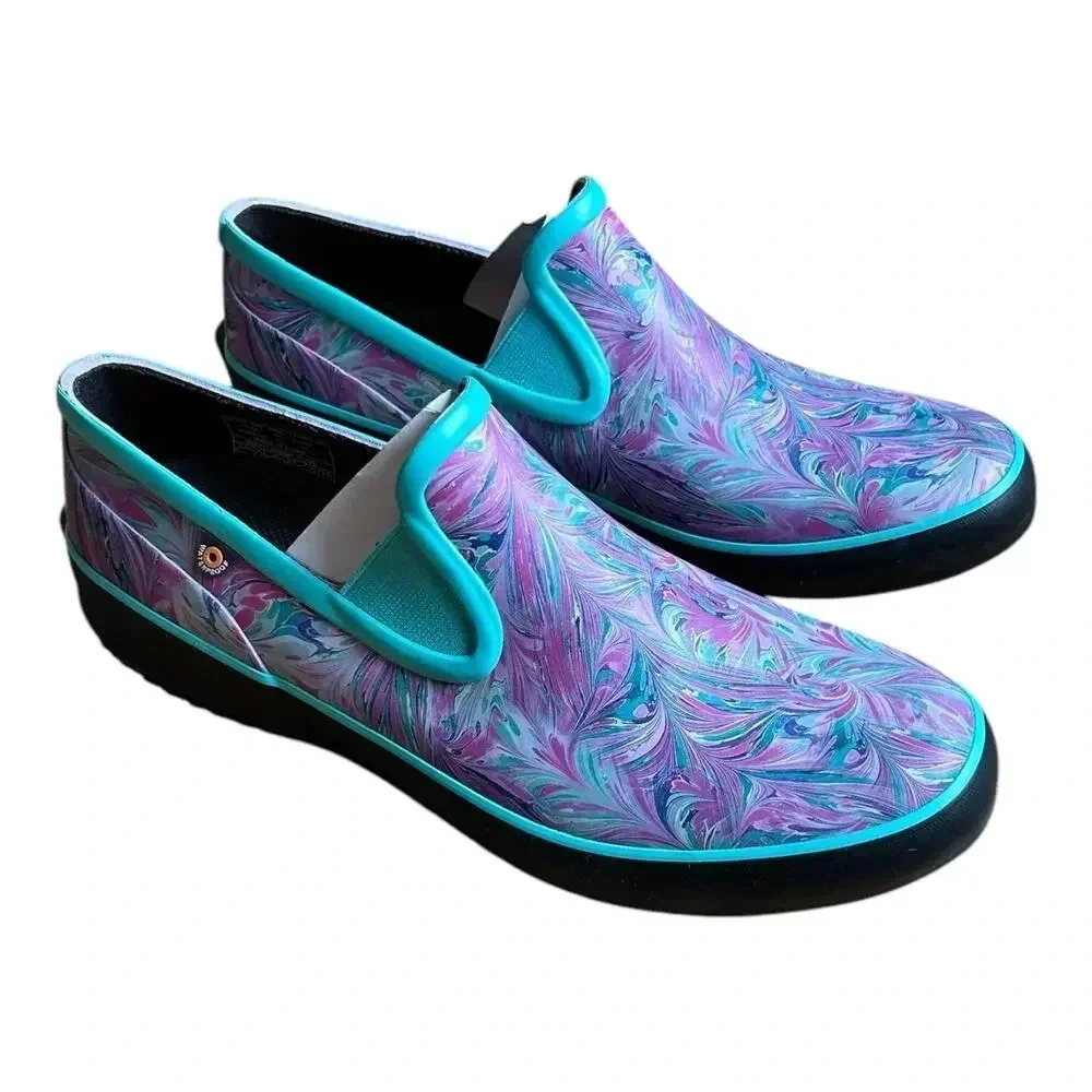 Bogs patch slip marble turquoise and purple women’s shoes 10 - 100% waterproof